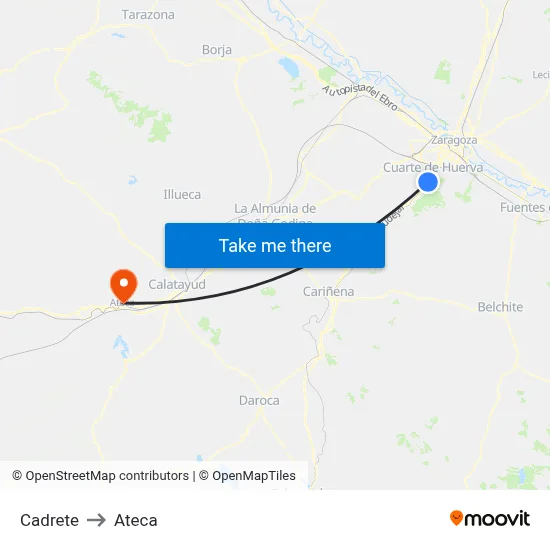Cadrete to Ateca map