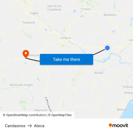 Candasnos to Ateca map