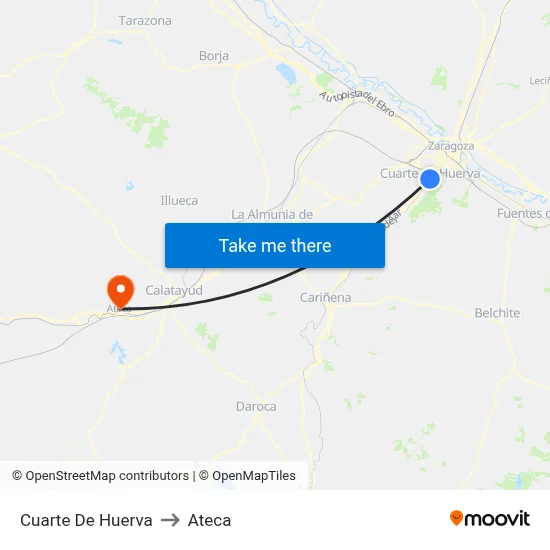 Cuarte De Huerva to Ateca map