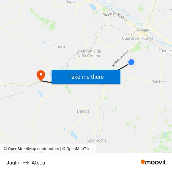 Jaulín to Ateca map