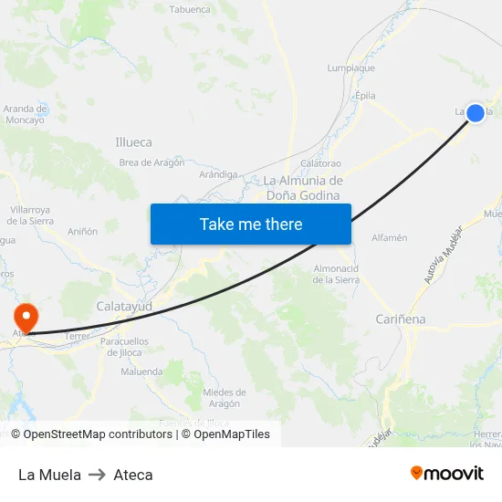 La Muela to Ateca map