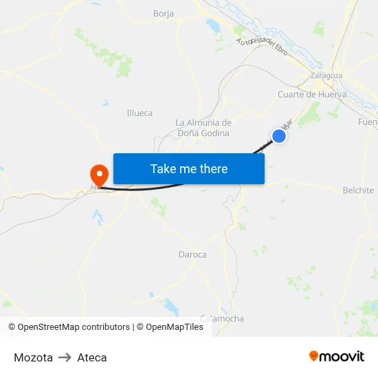 Mozota to Ateca map