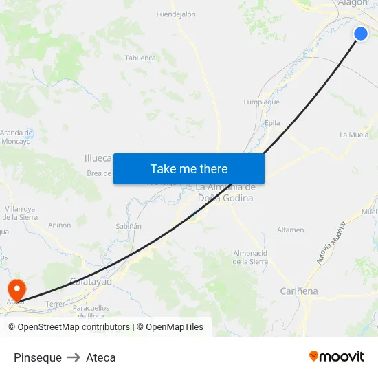 Pinseque to Ateca map