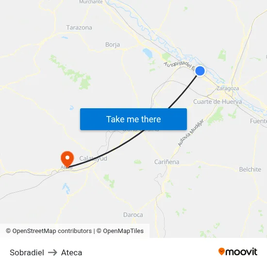 Sobradiel to Ateca map
