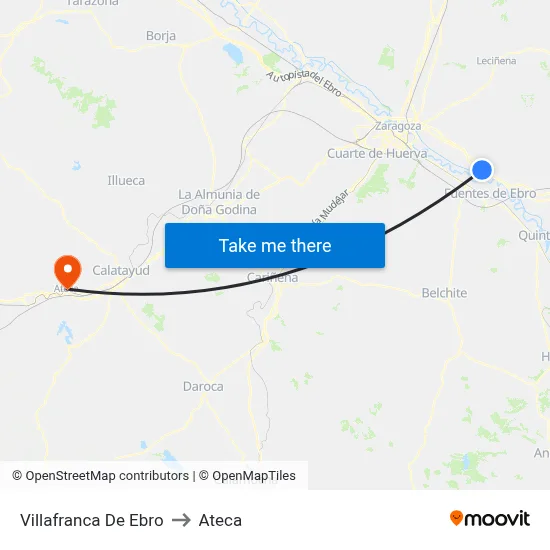 Villafranca De Ebro to Ateca map