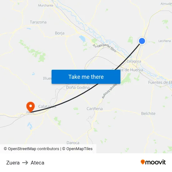 Zuera to Ateca map