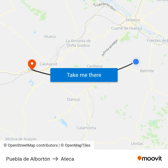 Puebla de Albortón to Ateca map