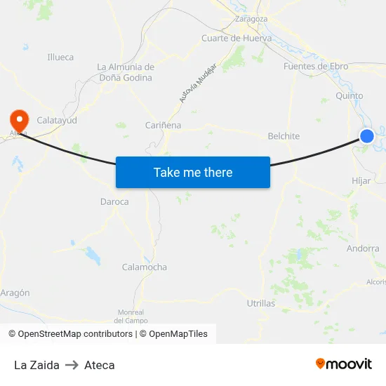 La Zaida to Ateca map