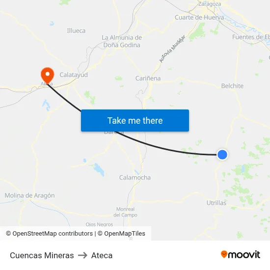 Cuencas Mineras to Ateca map