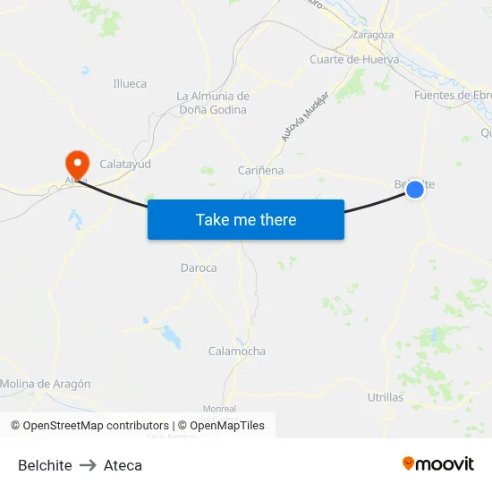 Belchite to Ateca map