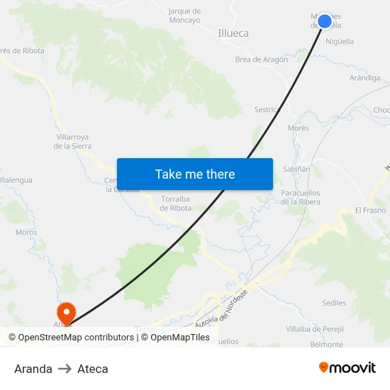 Aranda to Ateca map
