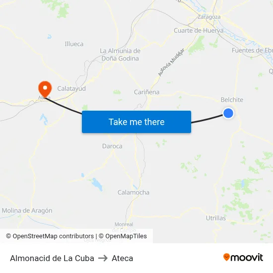 Almonacid de La Cuba to Ateca map