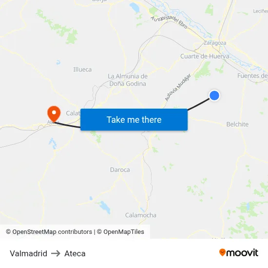 Valmadrid to Ateca map