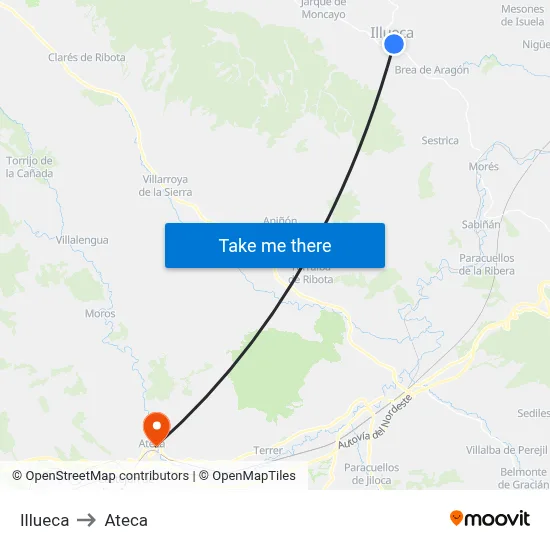 Illueca to Ateca map
