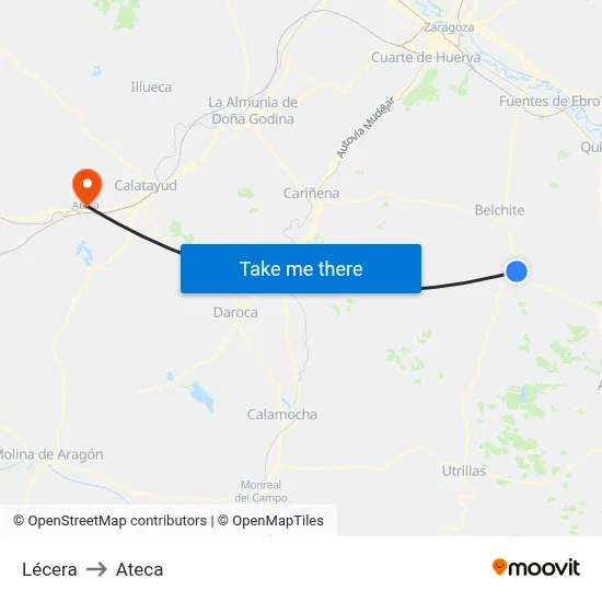 Lécera to Ateca map