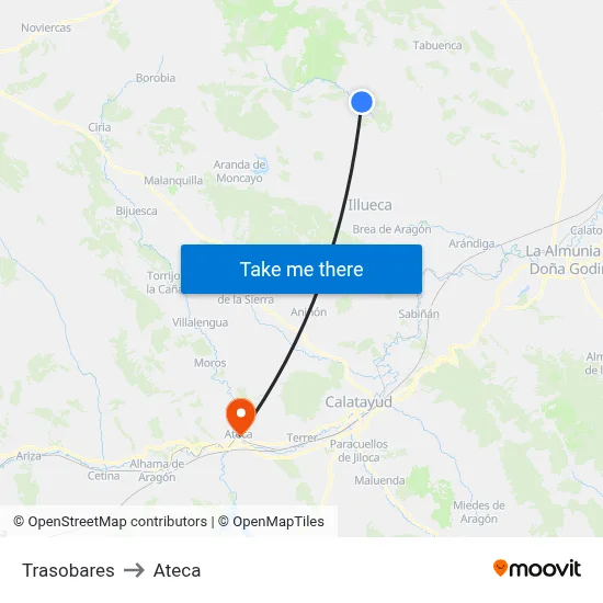 Trasobares to Ateca map