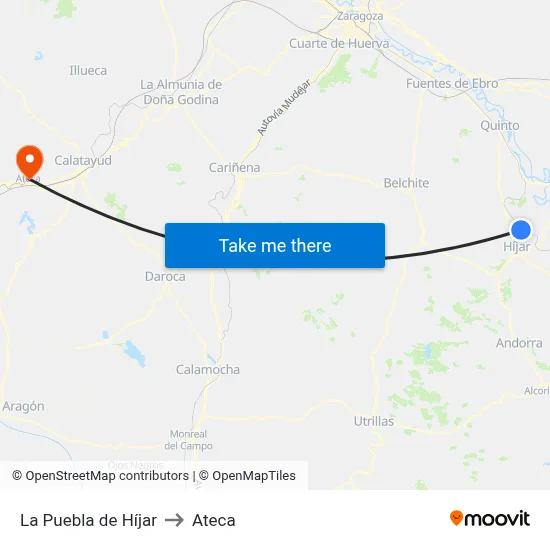 La Puebla de Híjar to Ateca map