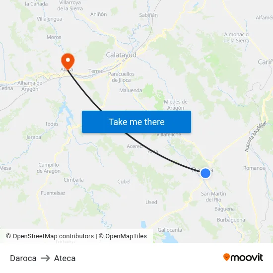 Daroca to Ateca map