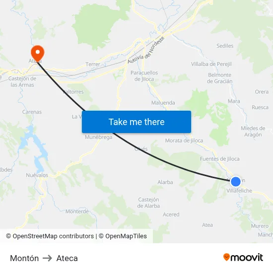 Montón to Ateca map