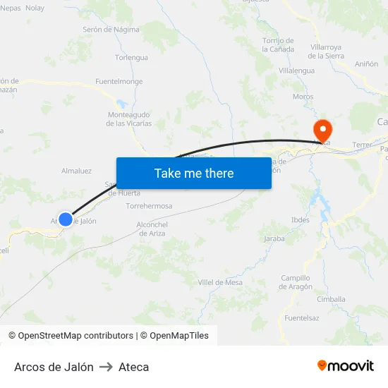 Arcos de Jalón to Ateca map