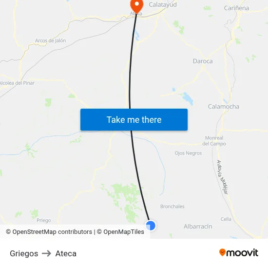 Griegos to Ateca map