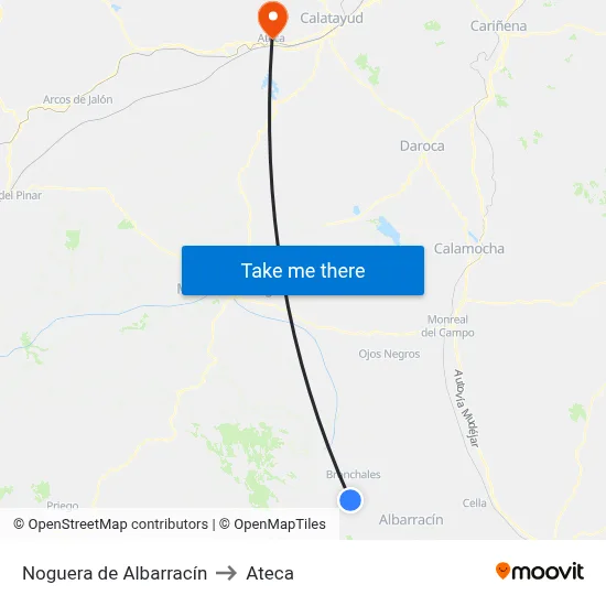 Noguera de Albarracín to Ateca map