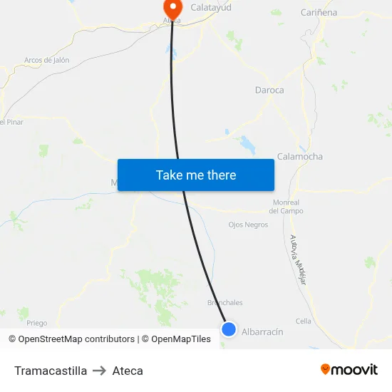 Tramacastilla to Ateca map