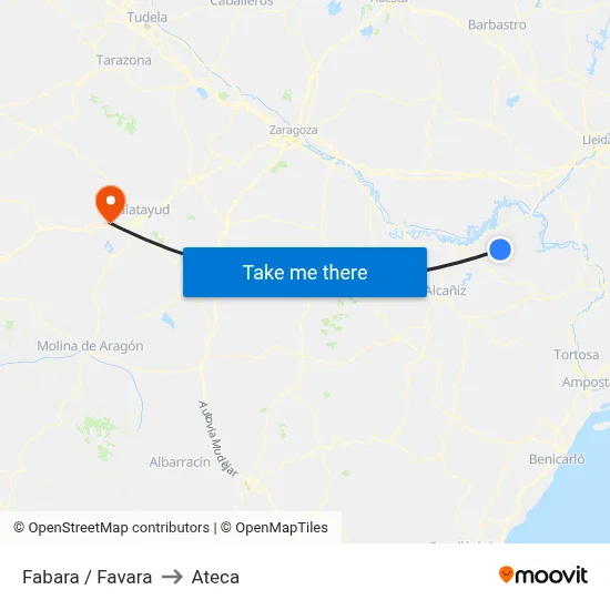 Fabara / Favara to Ateca map