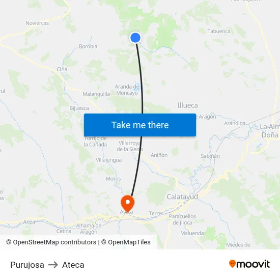 Purujosa to Ateca map