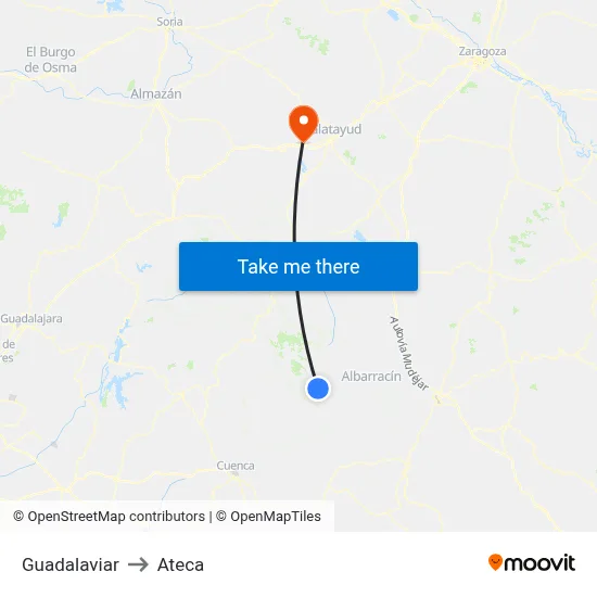 Guadalaviar to Ateca map