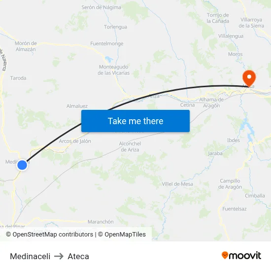 Medinaceli to Ateca map