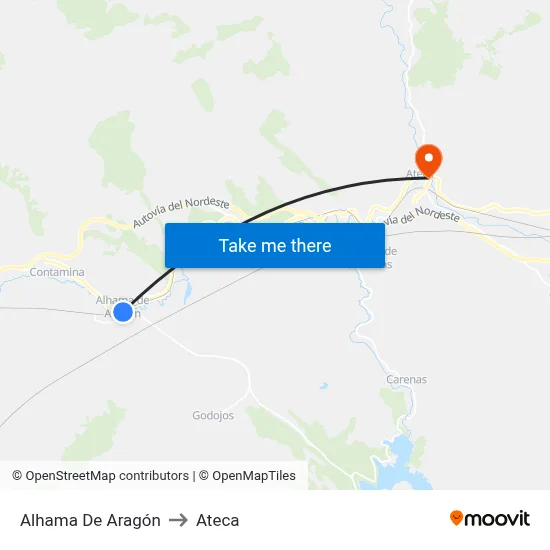 Alhama De Aragón to Ateca map