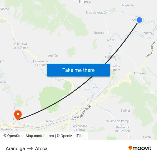 Arándiga to Ateca map