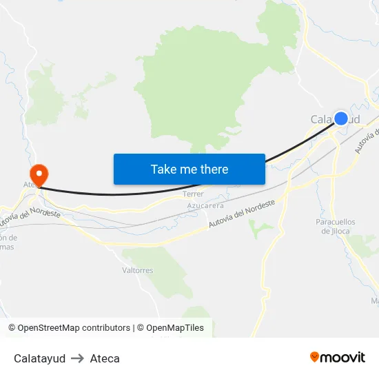 Calatayud to Ateca map