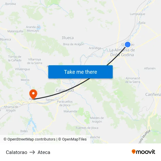 Calatorao to Ateca map