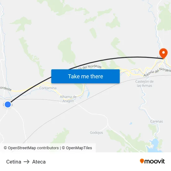Cetina to Ateca map