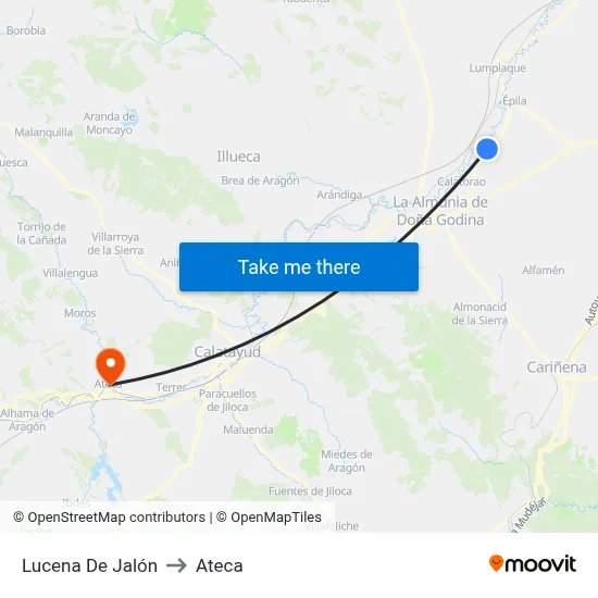 Lucena De Jalón to Ateca map