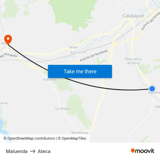 Maluenda to Ateca map