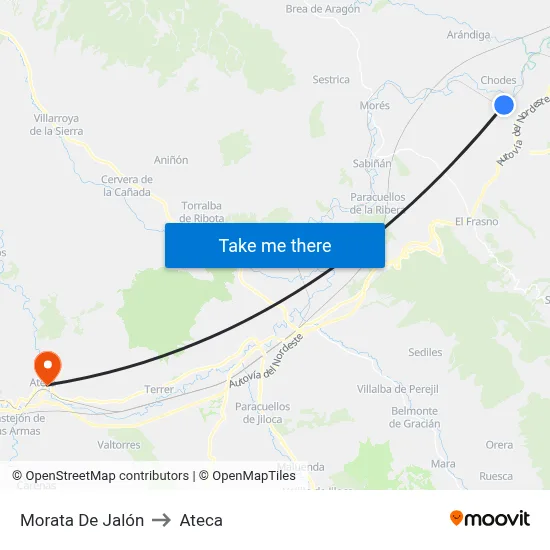 Morata De Jalón to Ateca map