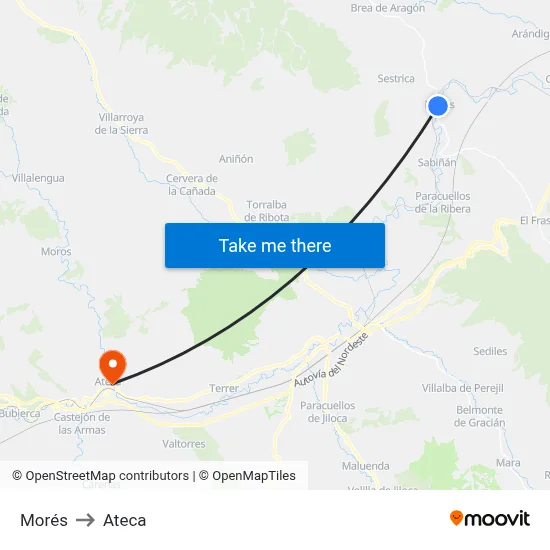 Morés to Ateca map