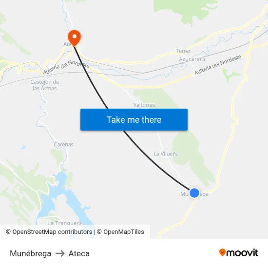 Munébrega to Ateca map
