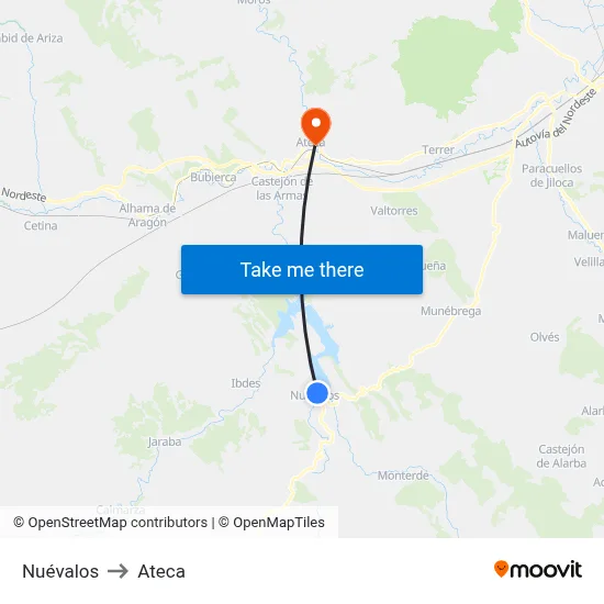 Nuévalos to Ateca map