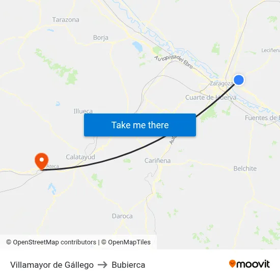 Villamayor de Gállego to Bubierca map