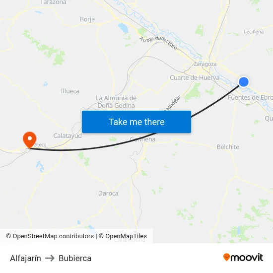 Alfajarín to Bubierca map