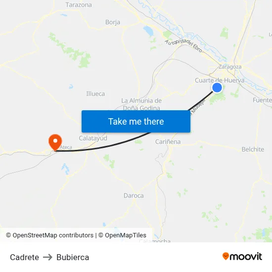 Cadrete to Bubierca map