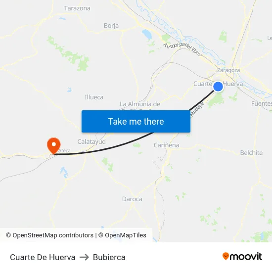 Cuarte De Huerva to Bubierca map