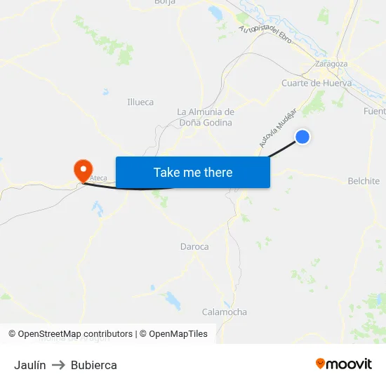 Jaulín to Bubierca map