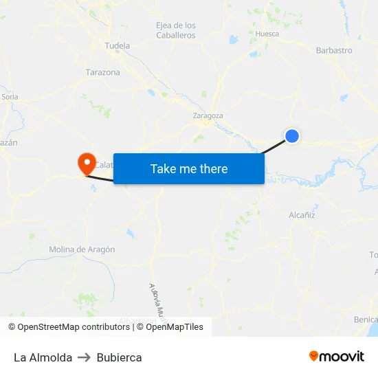 La Almolda to Bubierca map