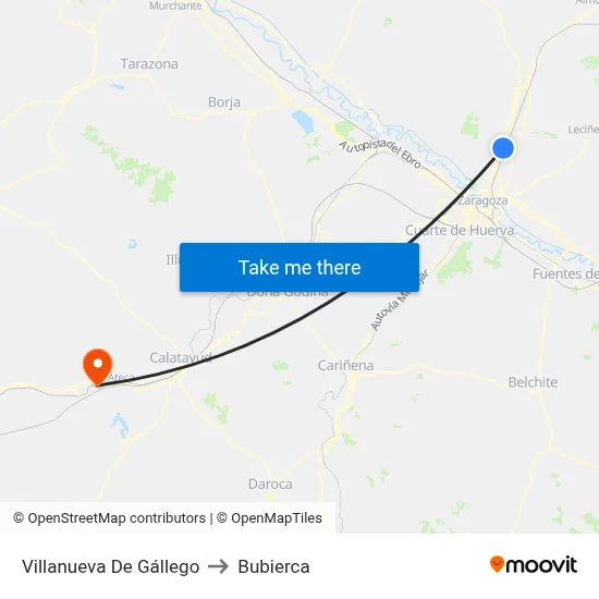 Villanueva De Gállego to Bubierca map