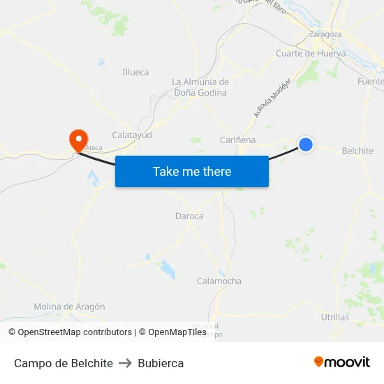 Campo de Belchite to Bubierca map